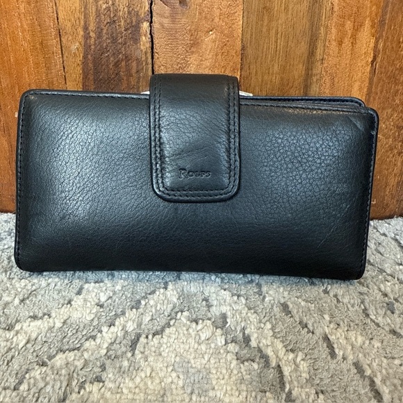 Rolfs black leather wallet Checkbook Holder Kisslock Large - Picture 1 of 7